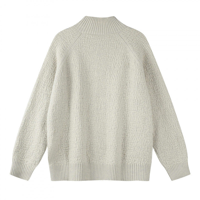 Unisex Strukturierter Halbzip-Strickpullover mit Henley-Knopfleiste und Raglanärmeln Shop Nory
