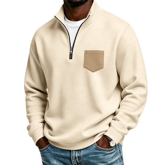 Herren Troyer-Sweatshirt mit halbem Reißverschluss und kontrastierter Brusttasche Shop Nory