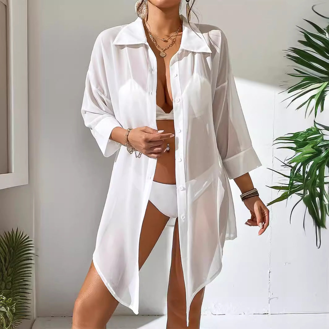Damen transparenter Strandüberwurf