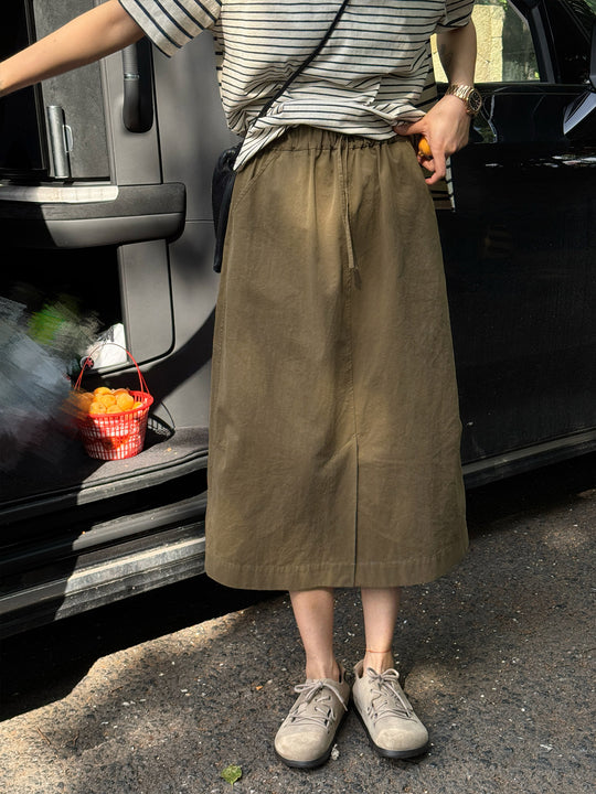 Damen Modischer Midirock mit elastischem Bund und Taschen Shop Nory
