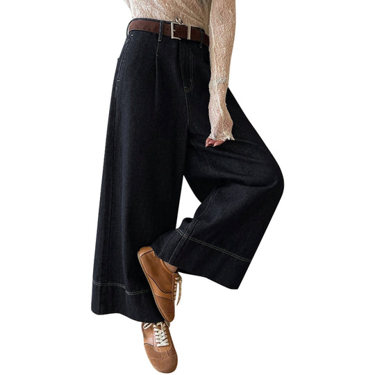 Damen High-Waist Culotte-Jeans aus schwerem Wide-Leg-Denim mit dekorativer Vordernaht Shop Nory
