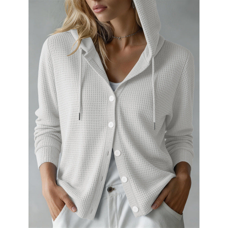 Damen Kapuzen-Strickjacke mit Waffelstruktur und Knopfleiste Shop Nory