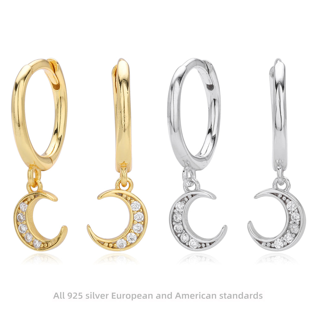 Damen Ohrhänger mit Mondmotiv aus 925 Sterling Silber und funkelnden Zirkonsteinen Shop Nory