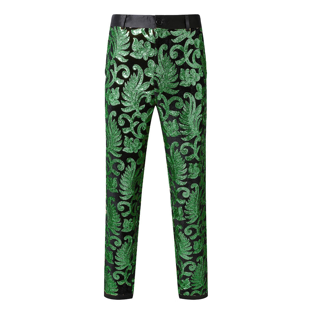 Herren elegante Pailletten-Hosen mit floralem Muster