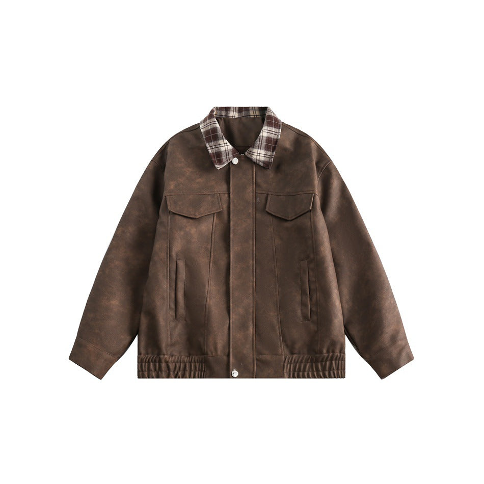Herren Boxy Kunstleder‑Blouson mit kariertem Umlegekragen und Pattentaschen Shop Nory