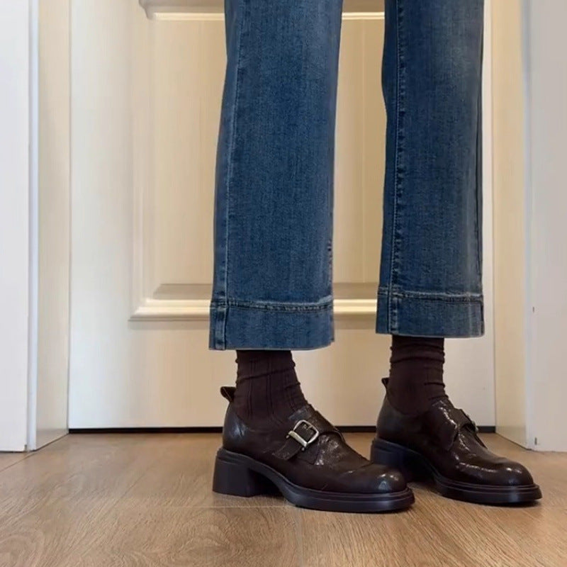 Damen Monkstrap-Loafer aus Leder mit markantem Blockabsatz und profilierter Gummisohle Shop Nory
