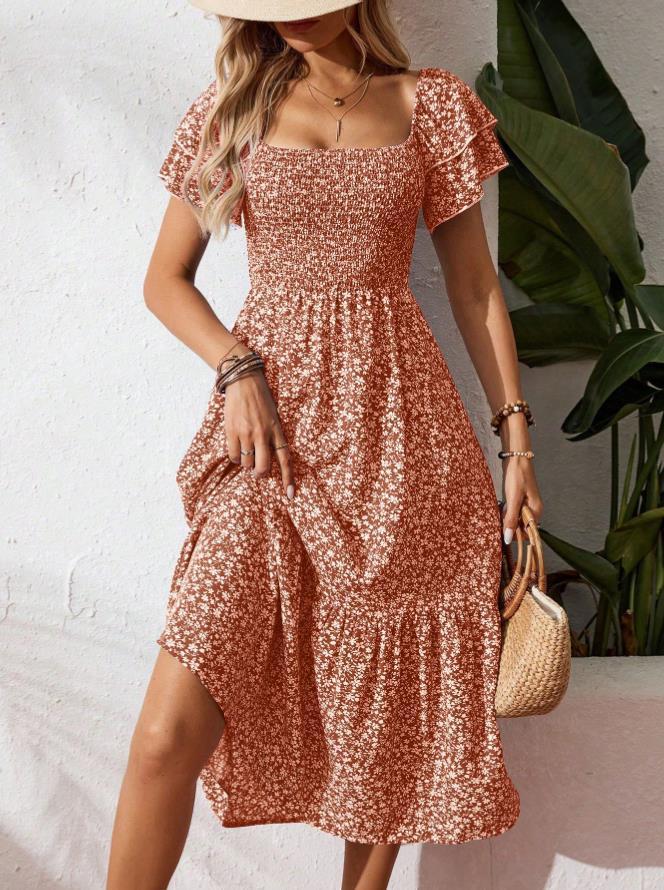 Damen Off-Shoulder Maxikleid mit floralen Mustern und elastischem Oberteil
