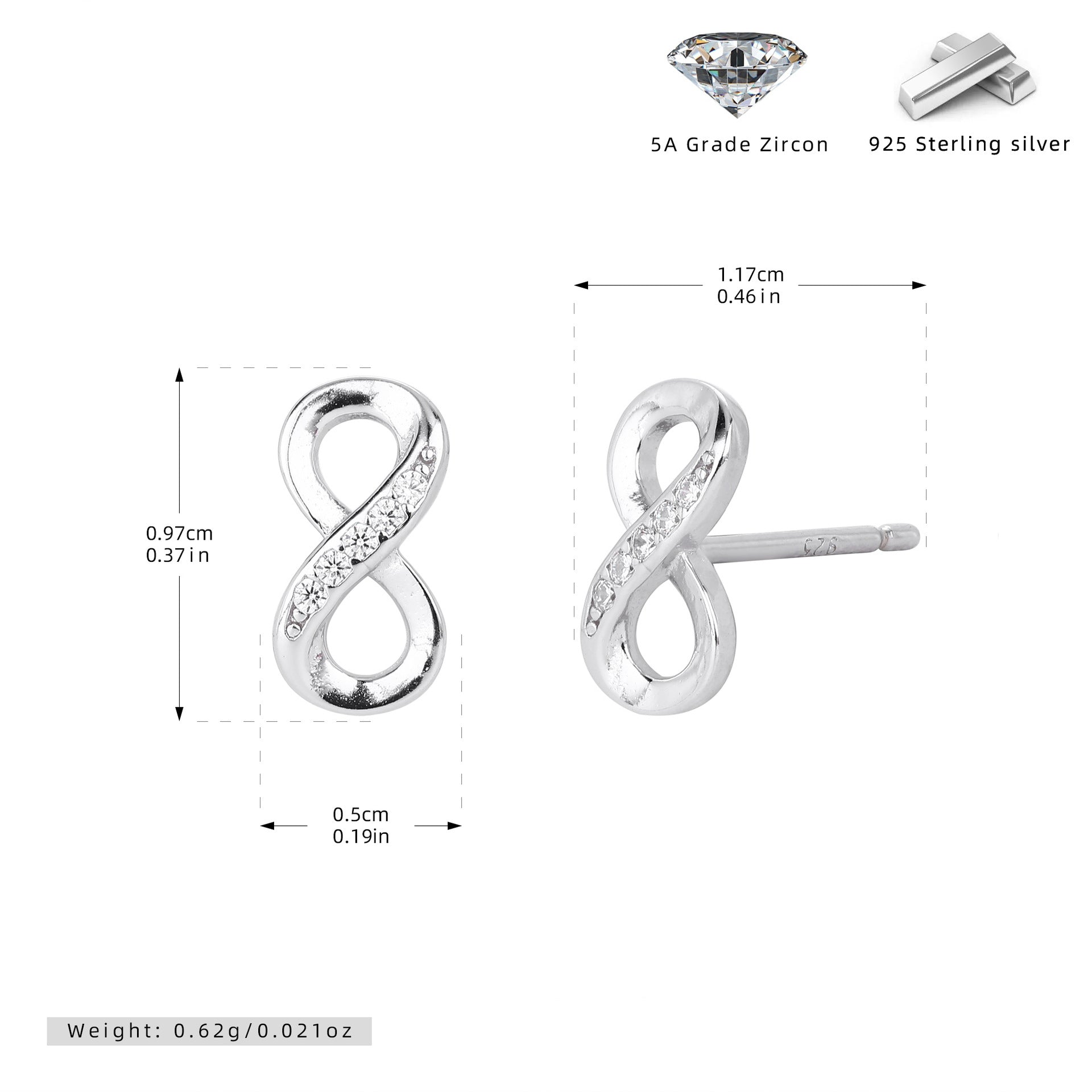 Damen Ohrstecker im unendlichen Design mit funkelnden Zirkonia Shop Nory