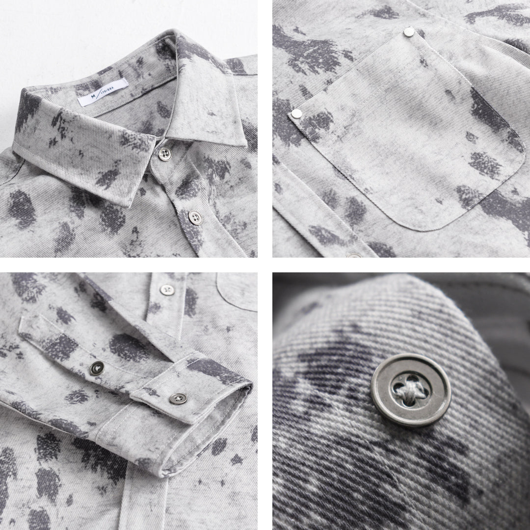 Herren Langärmeliges Baumwoll-Overshirt mit abstraktem Sprühmuster und aufgesetzter Brusttasche Shop Nory