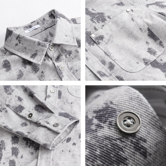 Herren Langärmeliges Baumwoll-Overshirt mit abstraktem Sprühmuster und aufgesetzter Brusttasche Shop Nory