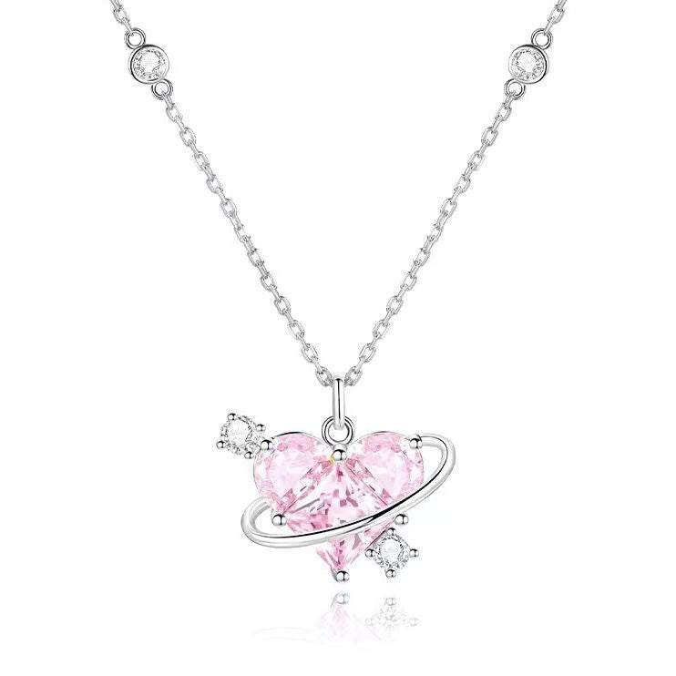 Damen Halskette mit herzförmigem Anhänger und funkelnden Sternen Shop Nory