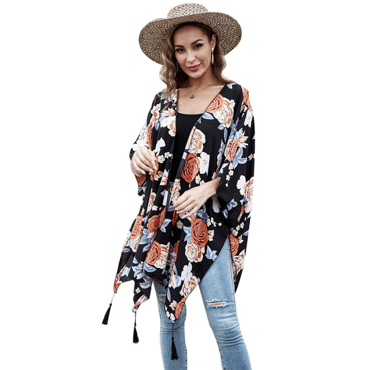 Damen Verspielter Kaftan‑Kimono‑Überwurf aus leichter Viskose mit asymmetrischem Zipfelsaum Shop Nory