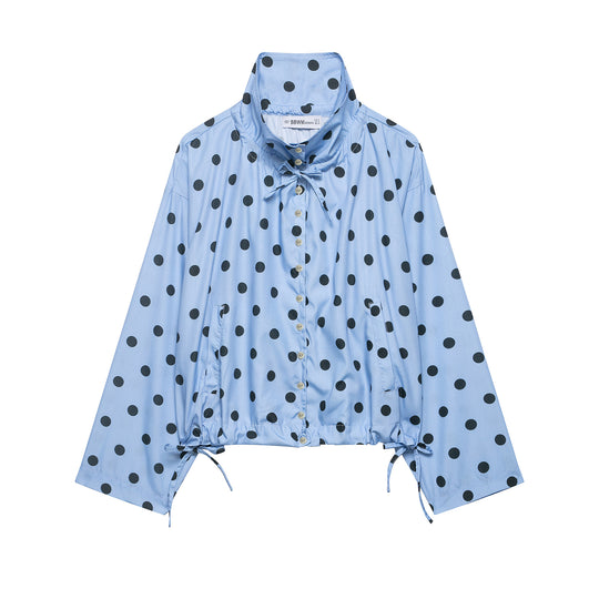 Damen Leichte Bluse im Polka‑Dot‑Design mit Stehkragen, Tunnelzugsaum und Knopfleiste Shop Nory