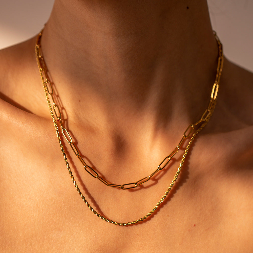 Damen Halskette mit doppeltem Glieder- und Kordel-Design Shop Nory