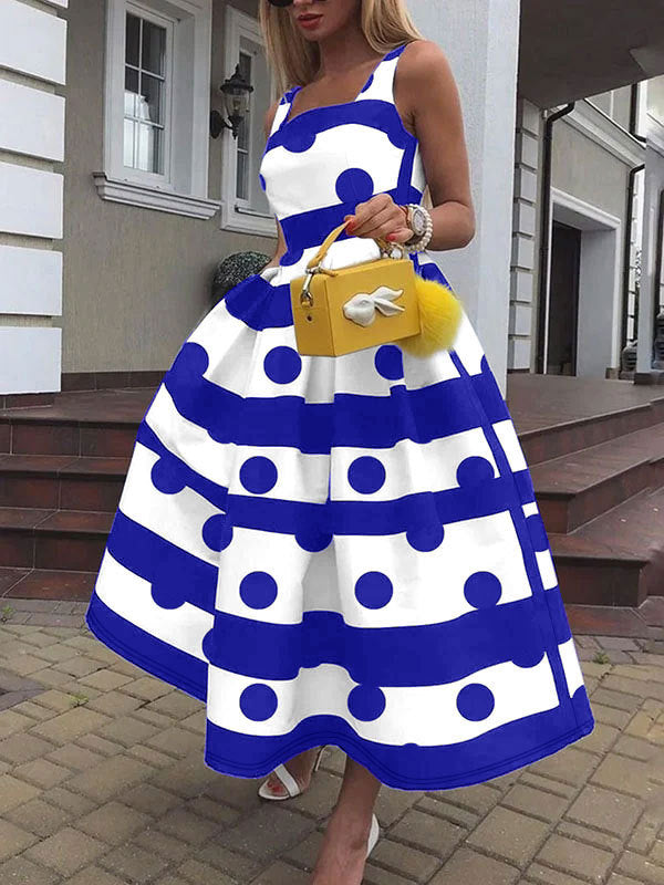 Damen Elegantes Midi-Kleid mit strukturiertem Polka-Dot-Design und schwingendem Rock Shopnory