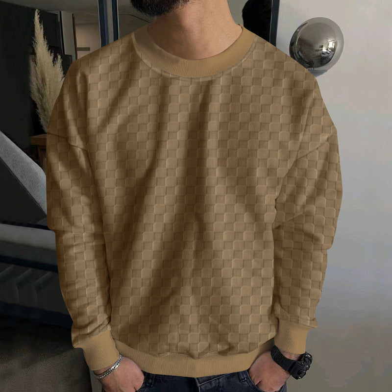 Herren Strukturiertes Baumwoll-Sweatshirt mit Karo-Prägung und Rundhalsausschnitt Shop Nory