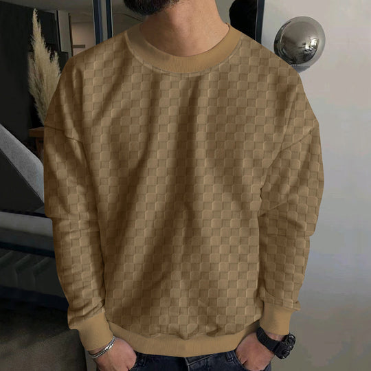 Herren Strukturiertes Baumwoll-Sweatshirt mit Karo-Prägung und Rundhalsausschnitt Shop Nory