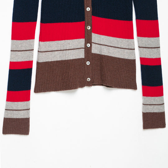Damen Gerippte Knopfstrickjacke mit großem Hemdkragen und Streifenstruktur Shop Nory