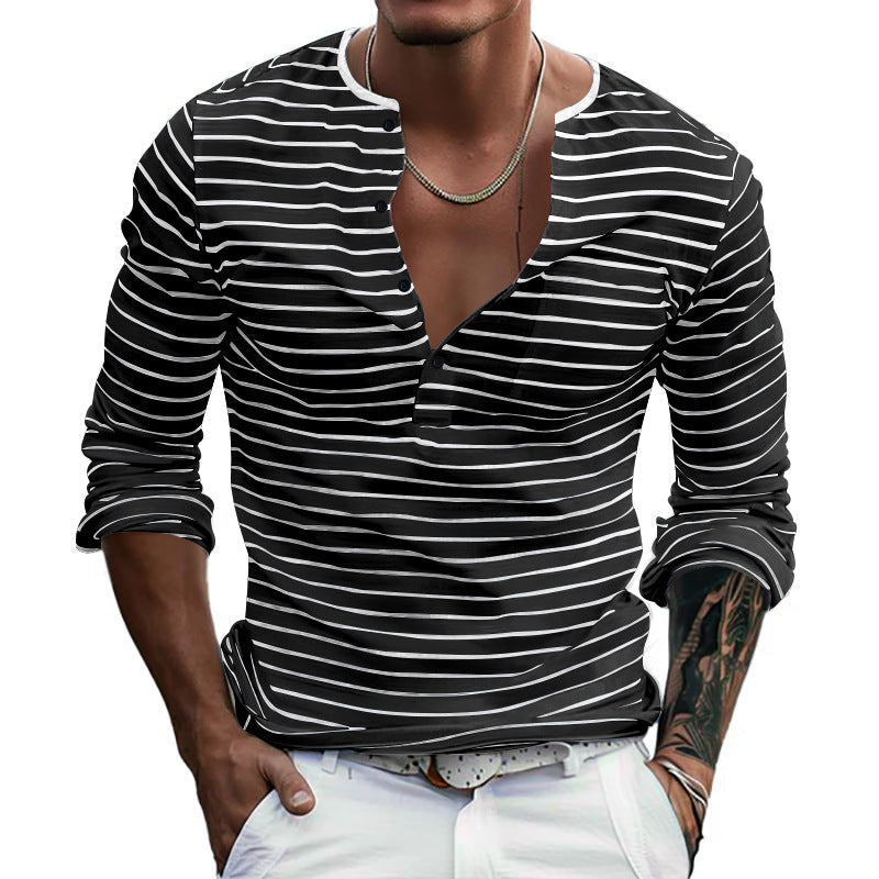Herren Langarmshirt mit gestreiftem Design und Knopfleiste
