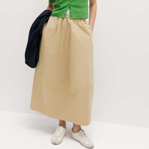 Damen Midirock mit elastischer Tunnelzug‑Taille, Eingrifftaschen und sportiver A‑Linie Shop Nory