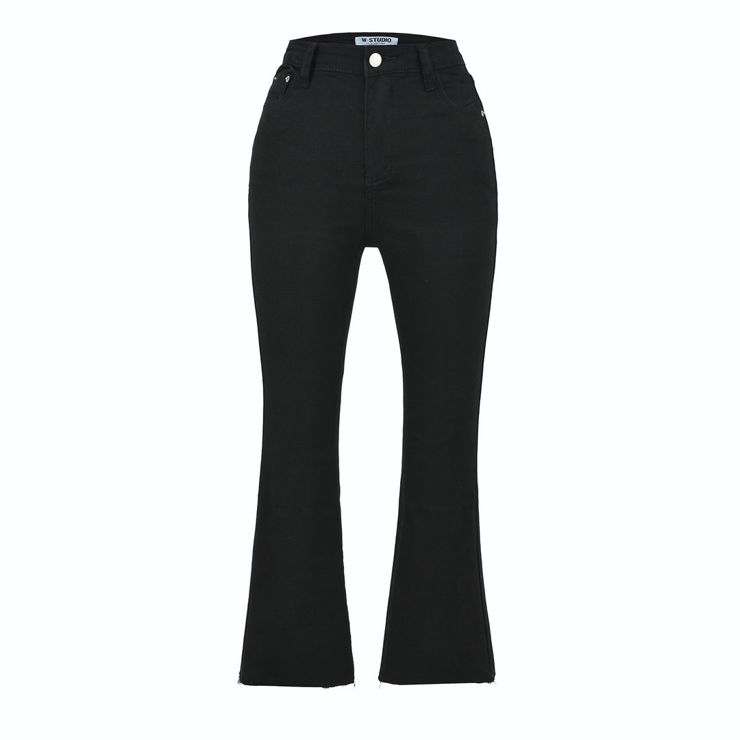 Damen Highwaist-Schlaghose aus Stretch-Denim mit fünf Taschen und rohem Saum Shop Nory