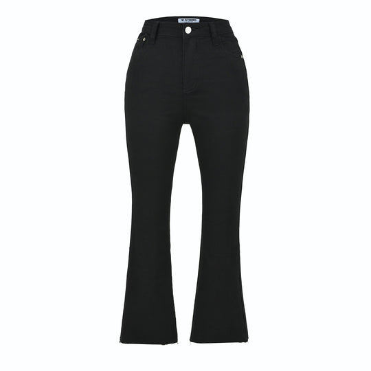 Damen Highwaist-Schlaghose aus Stretch-Denim mit fünf Taschen und rohem Saum Shop Nory