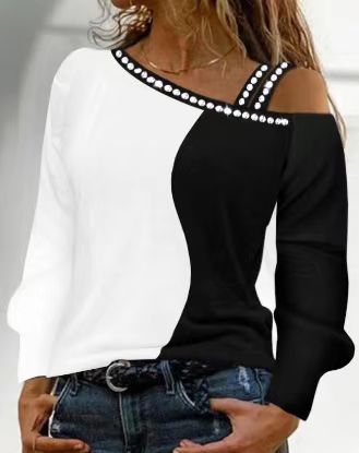 Damen Trendy Asymmetrisches Oberteil mit Strassbesatz