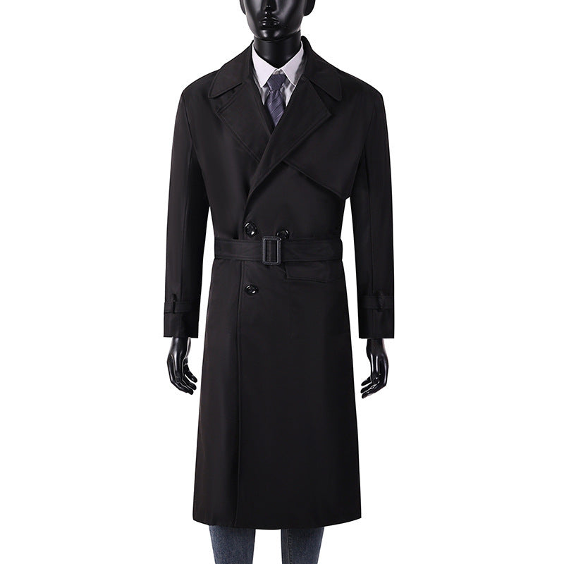 Herren Langmantel im Trenchcoat-Stil mit Sturmklappe, asymmetrischen Taschen und klassischem Revers Shop Nory