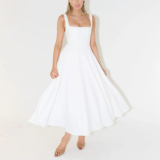 Damen A-Linien Maxikleid mit quadratischem Ausschnitt und fließendem Stoff