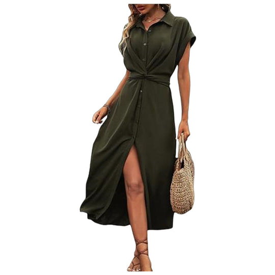 Damen Knielanges Hemdblusenkleid