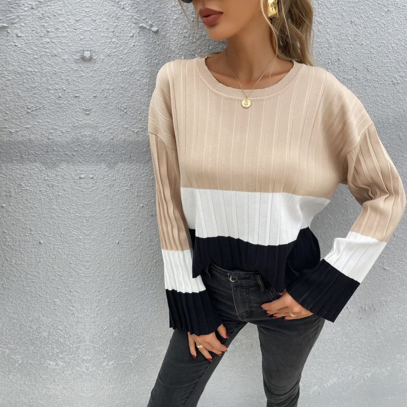 Damen Strickpullover mit Blockstreifen und Rippstruktur Shop Nory