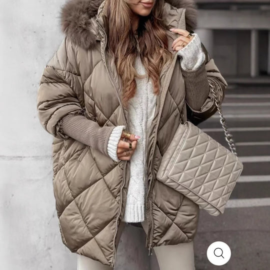 Damen nan weit geschnittener gesteppter Winterparka mit Kapuze Kunstpelzbesatz und Rippbündchen Shop Nory