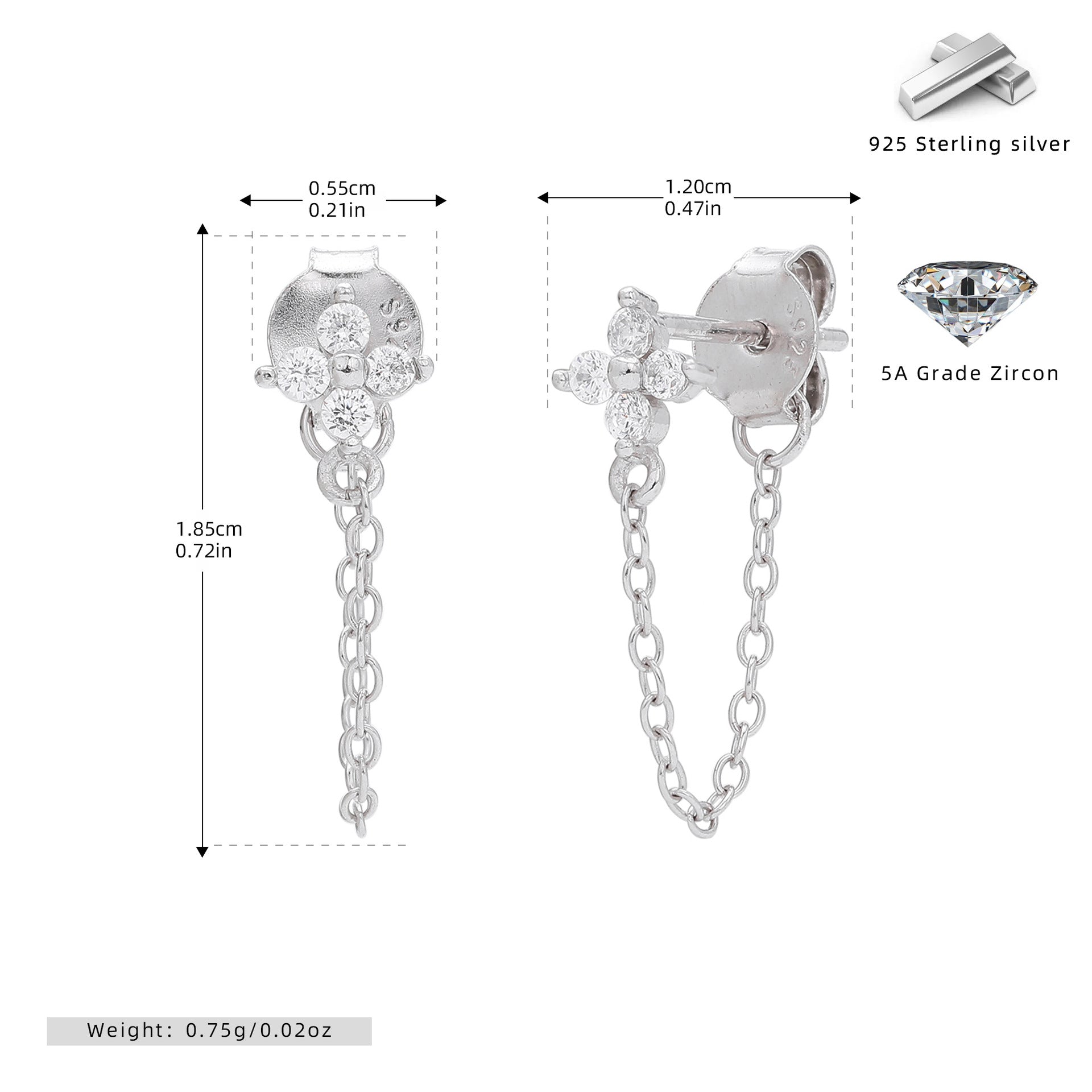 Damen Ohrhänger mit funkelnden Zirkon-Anhängern aus 925 Sterling Silber Shop Nory