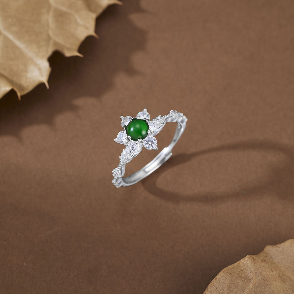 Damen Ring mit grünem Jade-Edelstein und funkelnden Zirkonia Shop Nory