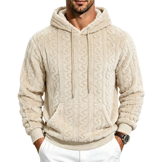 Herren Teddy-Fleecepullover mit Zopfmuster, Kapuze und Kängurutasche Shop Nory