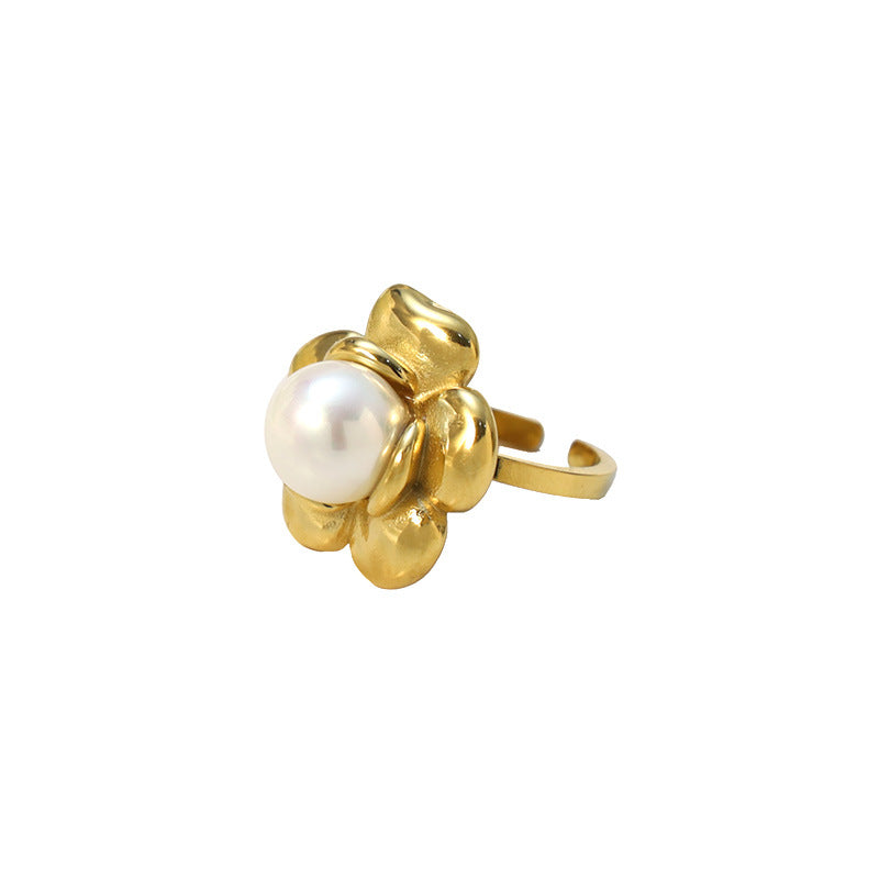 Damenring mit floraler Gestaltung und zentraler Perle Shop Nory