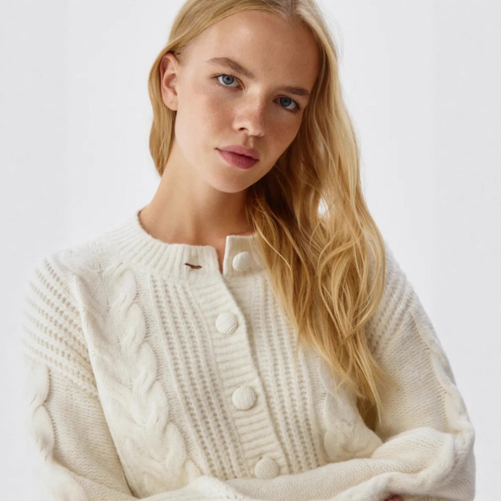 Damen Modischer Grobstrickpullover mit Knopfdetails Shop Nory
