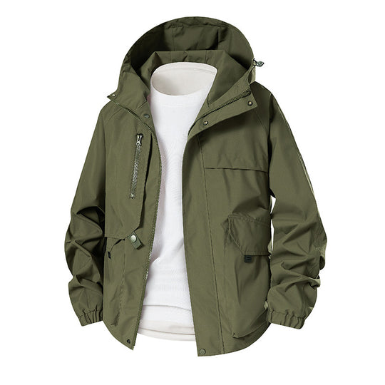 Herren Leichte wasserdichte Funktionsjacke mit Kapuze, Multitaschen und Raglanärmeln Shop Nory
