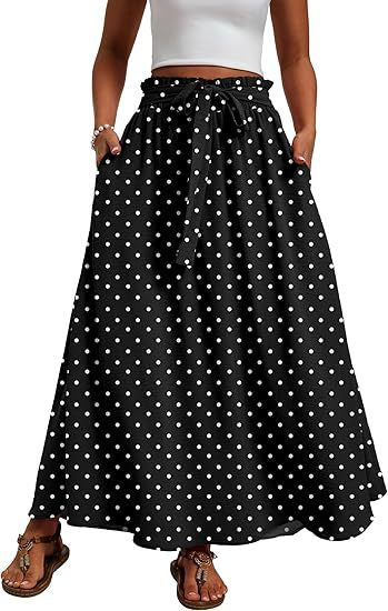 Damen Maxi-Rock mit Paperbag-Taillengürtel, Bindegürtel und Seitentaschen Shop Nory