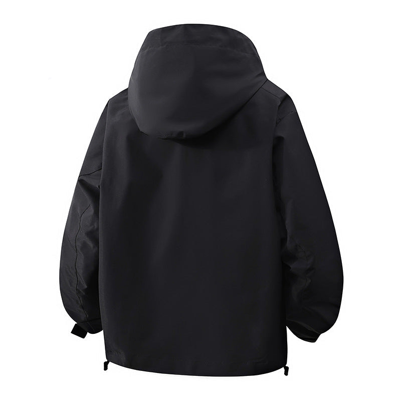 Damen winddichte Übergangsjacke mit Kapuze und verstellbarem Kordelzug