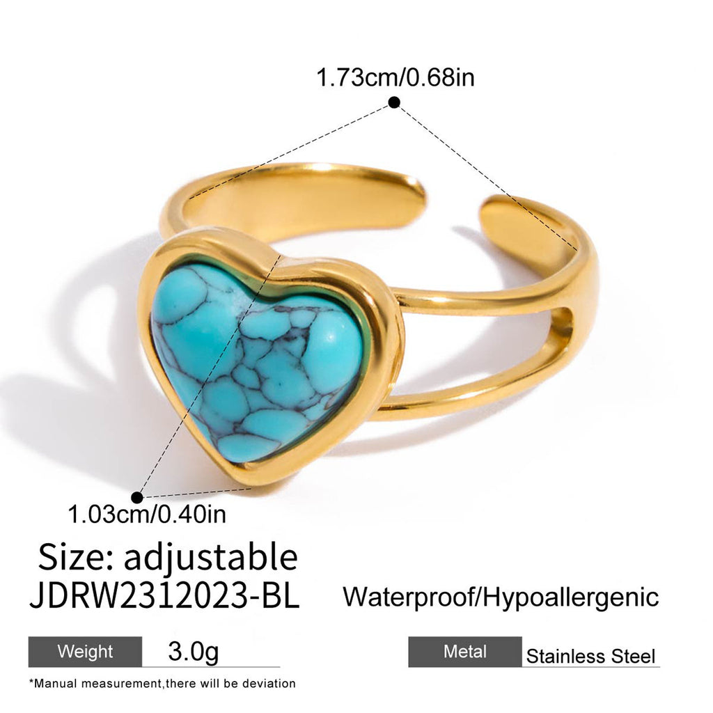 Damen Offener Ring mit herzförmigem Türkisstein aus hypoallergenem Edelstahl Shop Nory