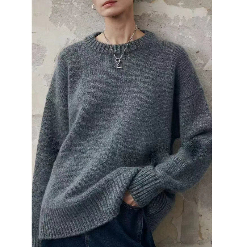 Damen Oversize-Feinstrickpullover mit Rundhals, fallender Schulter und geripptem Saum Shop Nory