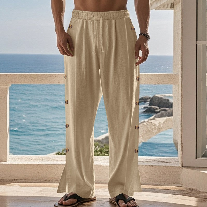 Herren nan weite Strandhose mit seitlicher Druckknopföffnung, elastischem Tunnelzug und luftigem Leinenmix Shop Nory
