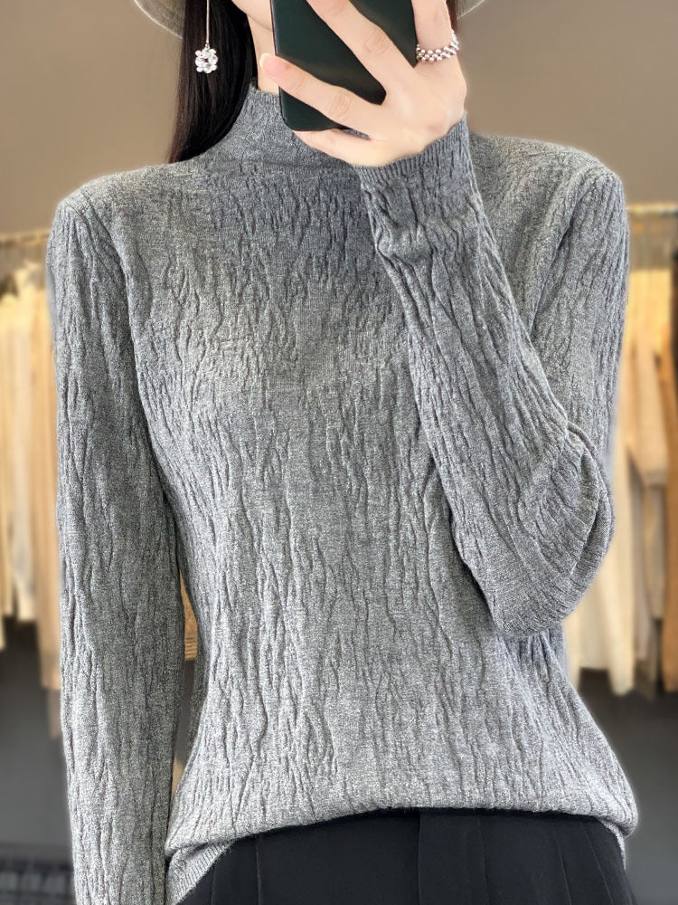 Damen Strukturierter Feinstrick-Pullover mit kurzem Stehkragen und Crinkle-Optik Shop Nory