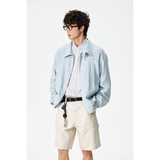 Unisex Oversize-Denim-Blouson mit fransigen Kanten und Druckknopfleiste Shop Nory