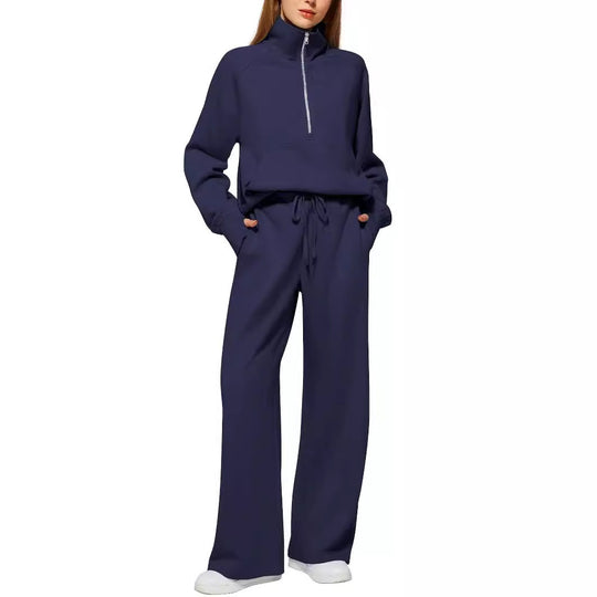 Damen nan halbzip Lounge-Set mit hohem Stehkragen, Kängurutasche und weiten Highwaist-Jogginghose Shop Nory