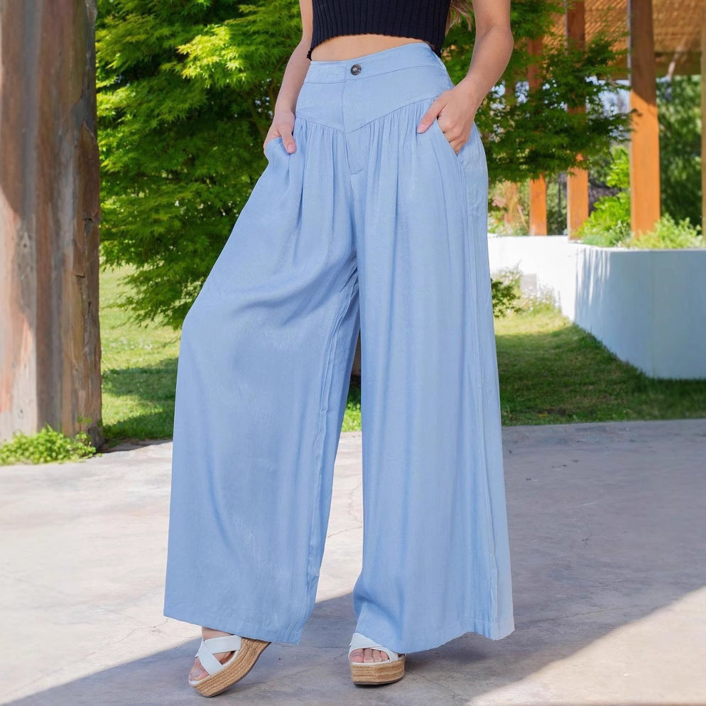 Damen nan hochgeschnittene Palazzo-Hose mit geraffter Passe, weitem Bein und Eingrifftaschen Shop Nory