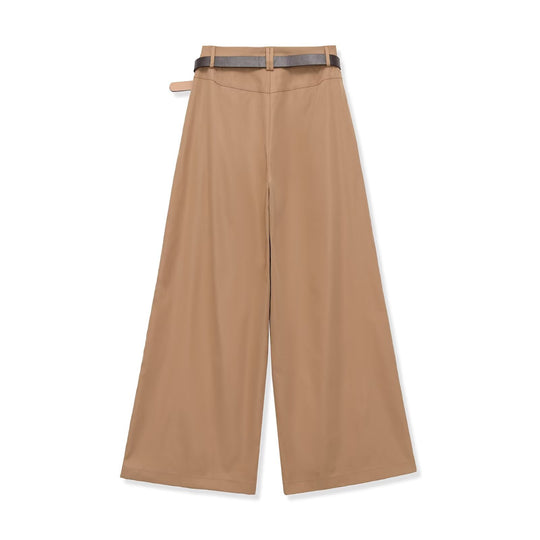 Damen Culotte-inspirierte High-Waist Palazzo-Hose mit Bügelfalte und Taillengürtel Shop Nory
