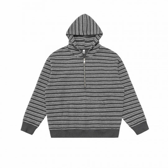 Unisex Oversize-Kapuzenpullover mit halbem Reißverschluss, Streifenmuster und Kängurutasche Shop Nory