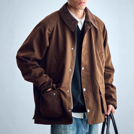 Herren Utility-Fieldjacke aus gewachstem Baumwollmix mit Cordkragen Shop Nory